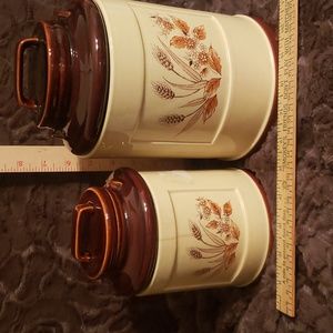 Vintage Milk Can Style Wheat Pattern Ceramic Pottery Canister Set of 2